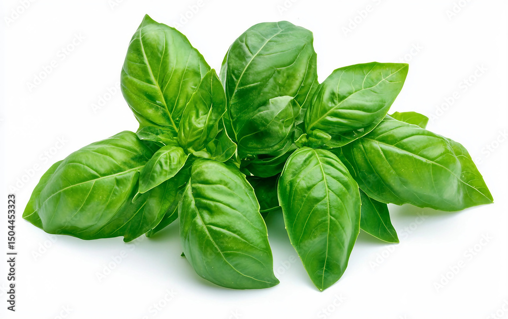 Fototapeta premium Organic Basil Leaves 3D Icon for Culinary Use Isolated on white background