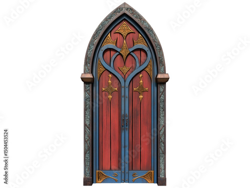 Intricate Gothic Arched Door with Heart-Shaped Design