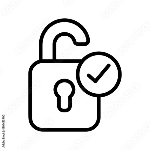 Unlock check mark outline icon. Check mark icon isolated on white background. Transparent background, minimalist symbol. Vector images