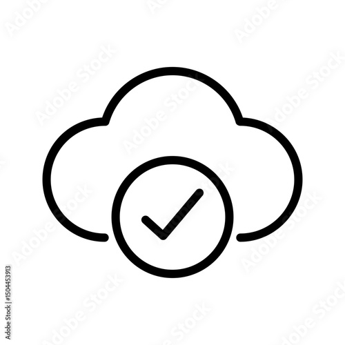 Cloud check mark outline icon. Check mark icon isolated on white background. Transparent background, minimalist symbol. Vector images