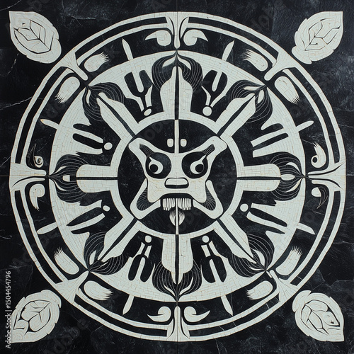 Inuit arctic mandala symbols with totemic symmetry in black and white  