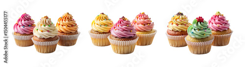 Colorful cupcakes collection isolated on transparent background