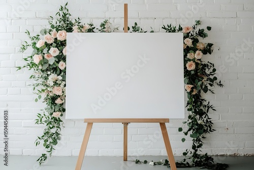 Blank canvas sign with peach roses and greenery