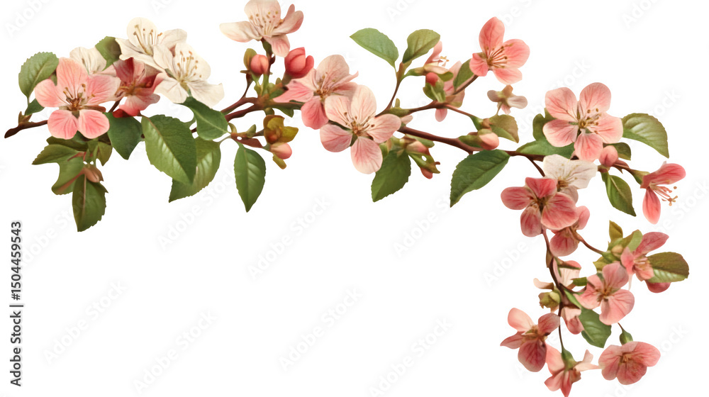 Fototapeta premium corner floral decoration, spring blossoms, pastel colors, PNG cutout