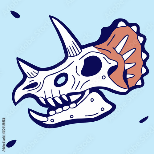 Triceratops Skull Illustration, Cartoon Dinosaur Design