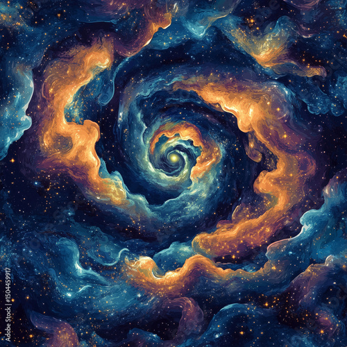 Cosmic spiral galaxy swirl in deep space with vibrant colors  