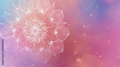 Minimalist White Mandala on Pastel Gradient Background – Elegant Glowing Lines, Spiritual Abstract Art, Calm Meditation Design