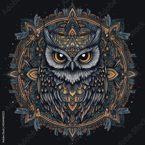 Intricate owl mandala pattern in detailed artistic style  