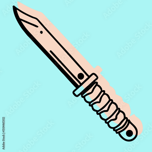 Simple Line Art Drawing of a Fixed Blade Knife