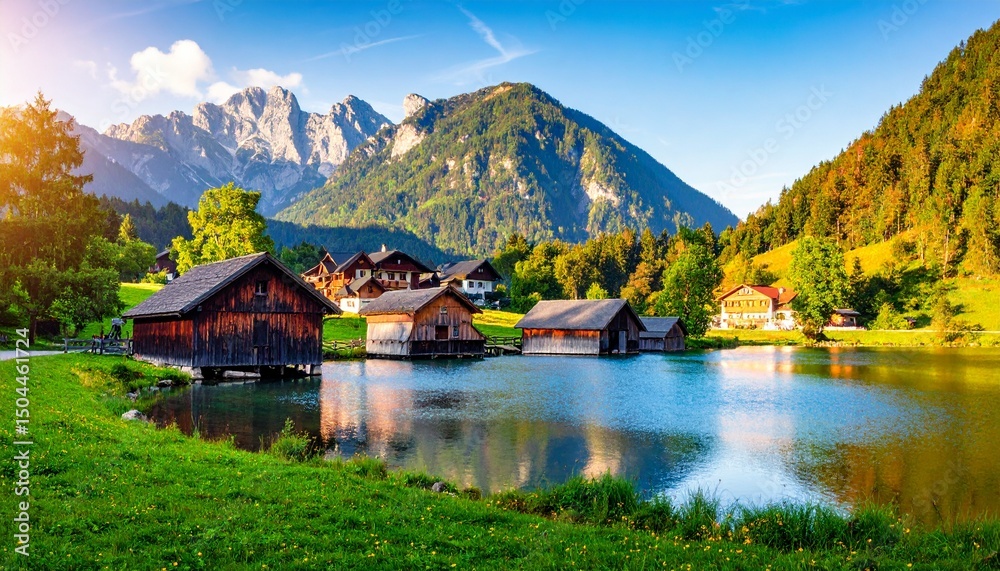 Fototapeta premium Impressively beautiful Fairy-tale mountain lake in Austrian Alps. colorful Scenery. 