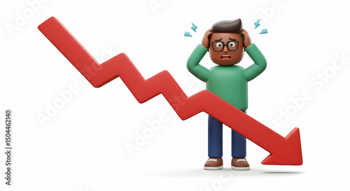 Wallpaper Mural Worried man 3D illustration facing financial crisis downward trend economic recession Torontodigital.ca