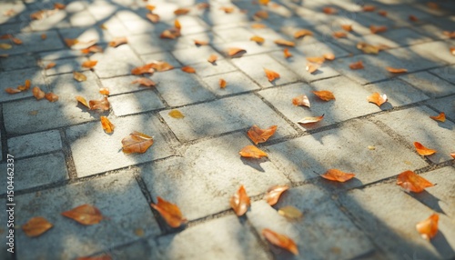 Autumnal Equinox: Sunlight and Fallen Leaves on a Stone Path in Serene Ambiance