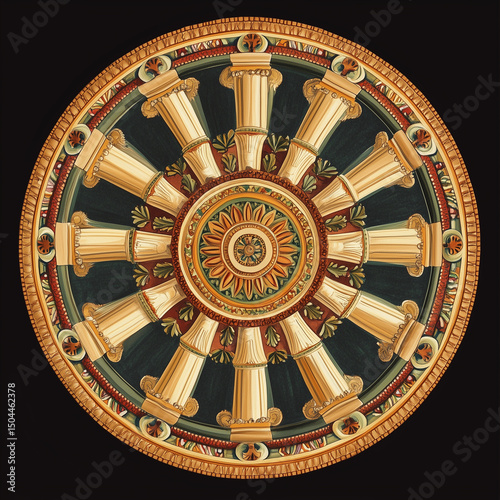 Mandala design featuring classical Roman columns in radial pattern  