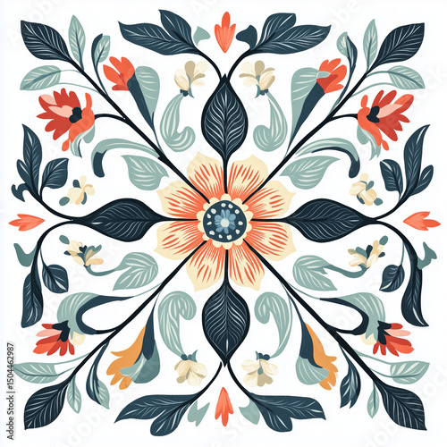 Decorative floral mandala design with intricate leaf patterns  
