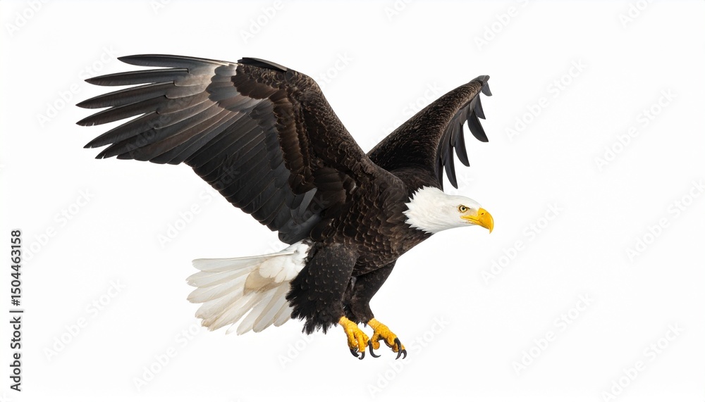 Obraz premium Flying bald eagle isolated on white background.