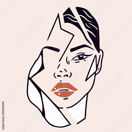 Abstract Art: Broken Face Woman Portrait Illustration