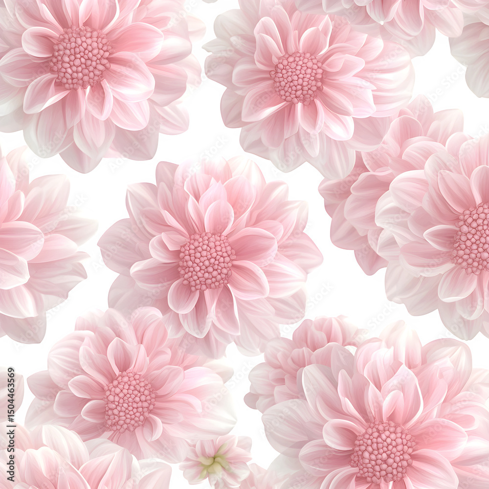 Fototapeta premium ethereal seamless pattern of light pink dahlias on a transparent PNG-ready background