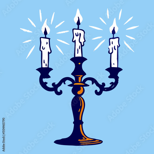 Three Candle Antique Candelabra Illustration
