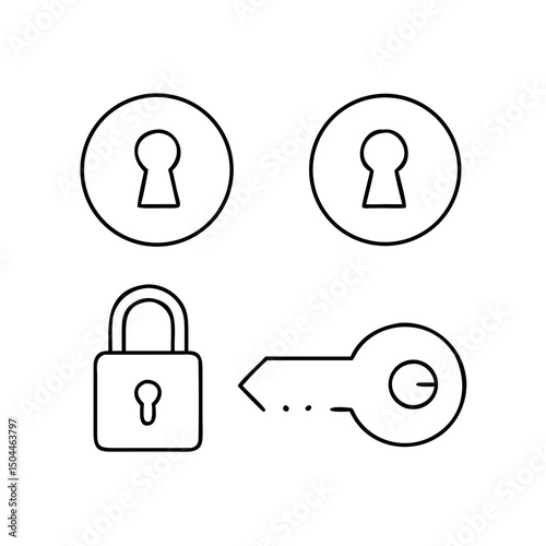 Vector illustration of keyholes, padlock, and key, highlighting security and access control concepts