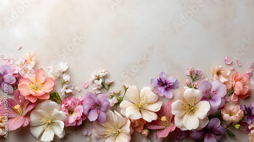 Soft Pastel Spring Flowers with Copy Space