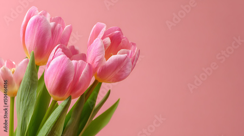 Romantic Tulips on Soft Pink with Copy Space