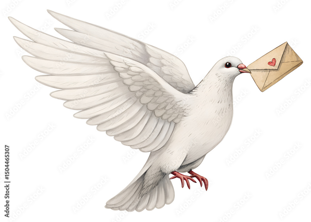 Fototapeta premium Dove delivering a love letter illustration depicting symbol of peace romance and hope