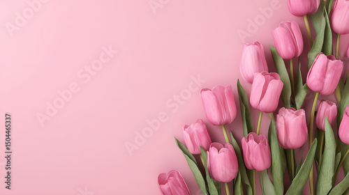 Fresh Pink Tulips with Blank Area for Text
