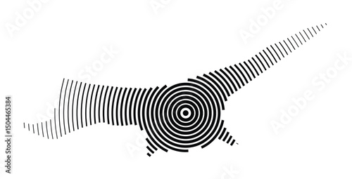 Abstract map of Turkish Republic of Northern Cyprus showing the country with concentric black tapering lines