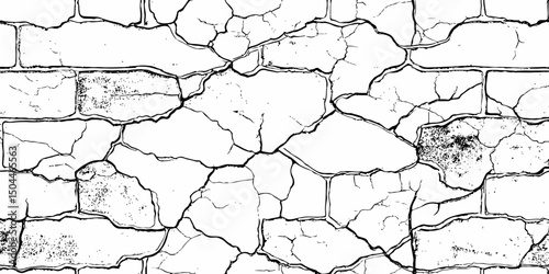 Sketch cracks black and white particle old distressed wall grunge surface texture background.  