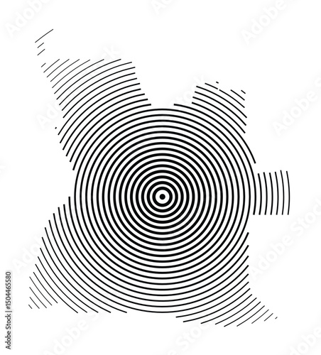 Abstract map of Angola showing the country with concentric black tapering lines