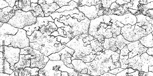 Sketch cracks black and white particle old distressed wall grunge surface texture background.  