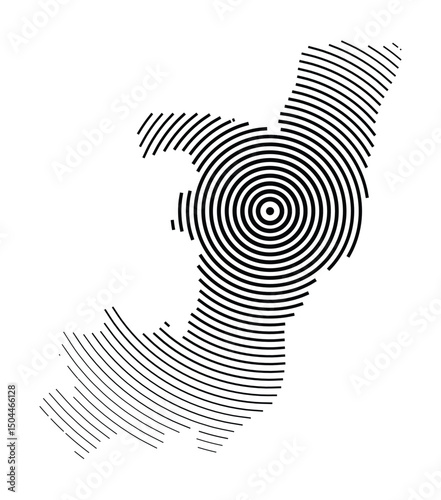 Abstract map of the Republic of the Congo showing the country with concentric black tapering lines