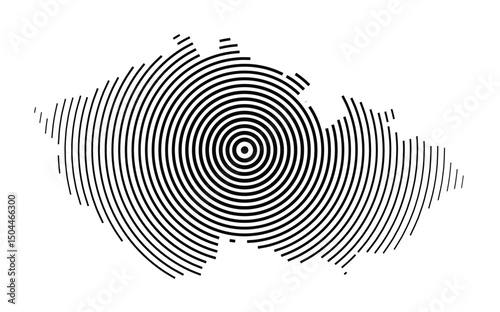 Abstract map of Czech Republic showing the country with concentric black tapering lines
