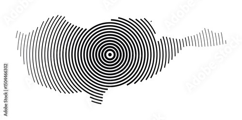 Abstract map of Cyprus showing the country with concentric black tapering lines