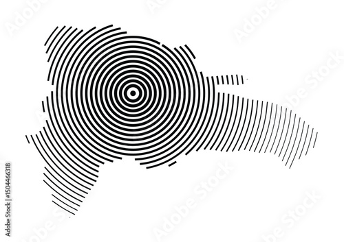 Abstract map of the Dominican Republic showing the country with concentric black tapering lines