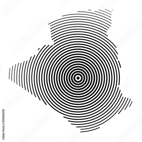 Abstract map of Algeria showing the country with concentric black tapering lines