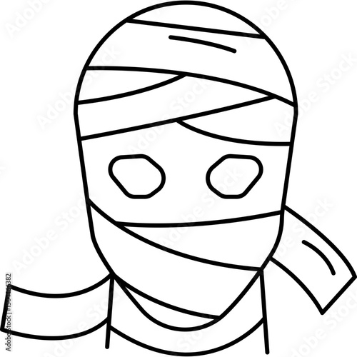Halloween Mummy Icon – Scary Cartoon Outline for Spooky October Design, Sticker, or Decoration

