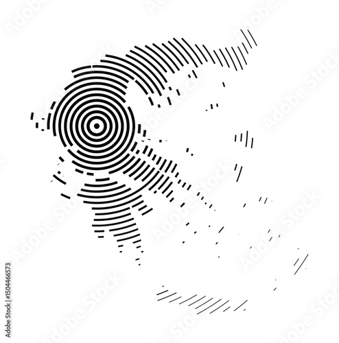 Abstract map of Greece showing the country with concentric black tapering lines