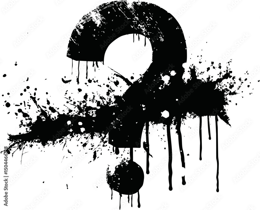 Black paint splatter forming a question mark, digital art. Vector illustration