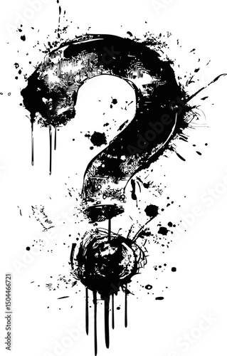 Grungy black ink question mark with splatter effects. Vector illustration