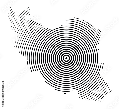 Abstract map of Iran showing the country with concentric black tapering lines