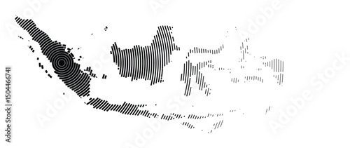 Abstract map of Indonesia showing the country with concentric black tapering lines