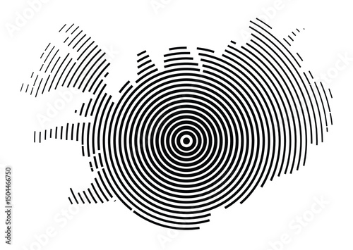 Abstract map of Iceland showing the country with concentric black tapering lines