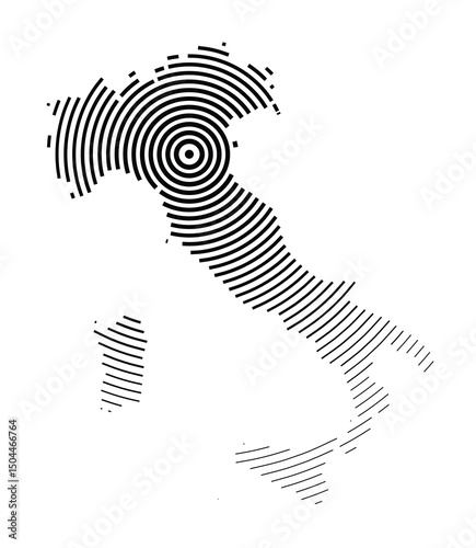 Abstract map of Italy showing the country with concentric black tapering lines