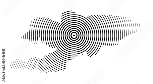 Abstract map of Kyrgyzstan showing the country with concentric black tapering lines
