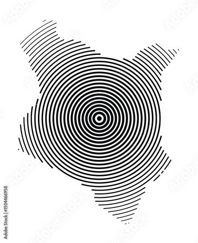 Abstract map of Kenya showing the country with concentric black tapering lines
