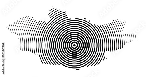 Abstract map of Mongolia showing the country with concentric black tapering lines