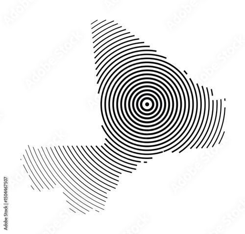 Abstract map of Mali showing the country with concentric black tapering lines