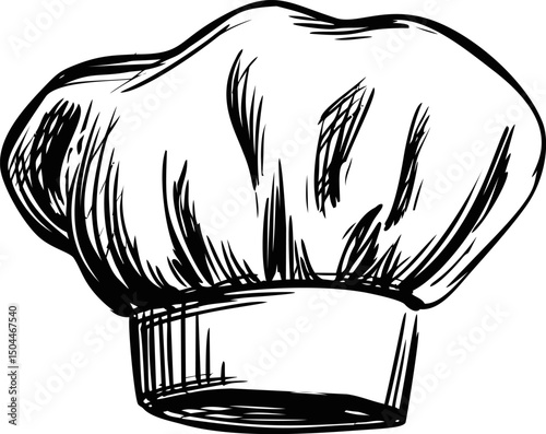 Black and white sketch of a chef's hat showing artistic pen strokes. Vector illustration