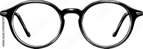 Black vintage round eyeglasses with detailed frame illustration sketch. Vector illustration